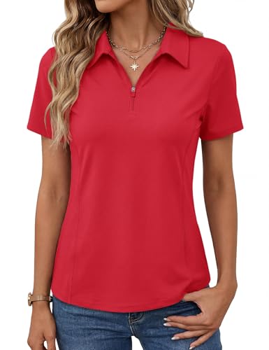 Image of LOMON Women's Short Sleeve Athletic Polo Shirt High Performance Stretch Quarter Zip Top for Golf Tennis
