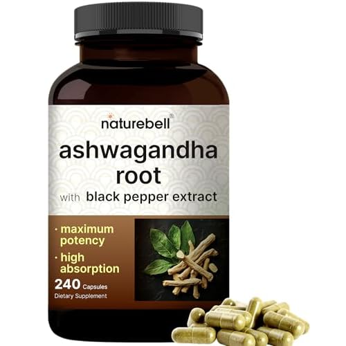 NatureBell Ashwagandha 12,500 mg Equivalent with Black Pepper, 240 Capsules | High Absorption Complex – Extra Strength 25:1 Root Extract – Adaptog