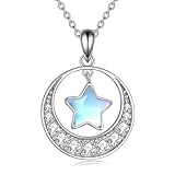 YAFEINI Cadena de luna de plata de ley con piedra lunar y media luna, colgante, collar, joyas, regalos para mujer, Oro, Piedra de luna