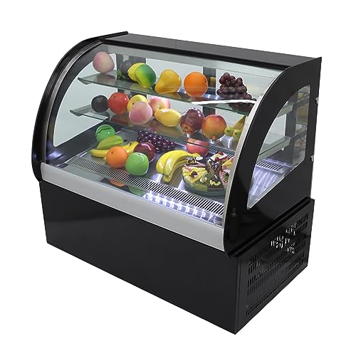 HQHAOTWU Desktop Refrigerated Cake Showcase Commercial Display Cake Cabinet with Humidifier for Fruit Bakery Food Showing White LED Light With 2-Layers 220V