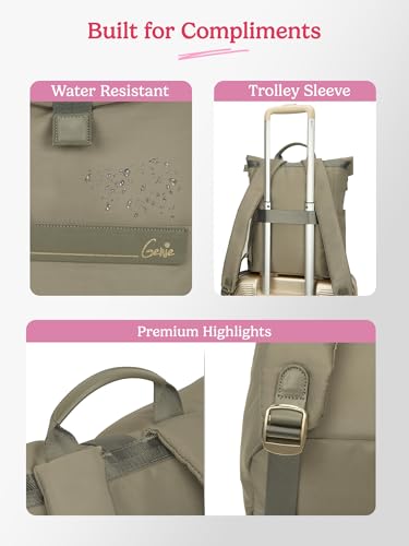 Image of Genie Rogue Formal Backpack For Girls |17 Inch-27 Litres With Top Opening Compartment, Multiple Pocket Laptop & Trolley Sleeve And Organizer |Best For Laptop, Makeup & College /Work Must-Haves - Olive
