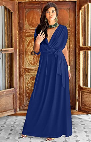 Image of KOH KOH Womens Long Semi-Formal Short Sleeve V-Neck Floor Length Maxi Dress Gown