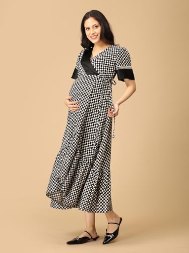 Image of The Mom Store Maternity and Nursing Wrap Dress for New Mom | Pre and Post Pregnancy Wear for Womens | Trendy Stylish Printed Friendly Dresses for Women | Comfortable