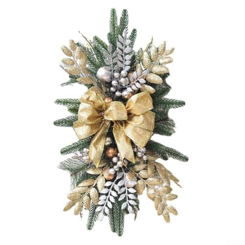 Ghirlanda natalizia con luci per scale, Fiocco di pigna e bacca ghirlande decorative con luci, Le decorazioni natalizie per scale per camino, parete, porta, albero di Natale, 17.72x7.87 inches