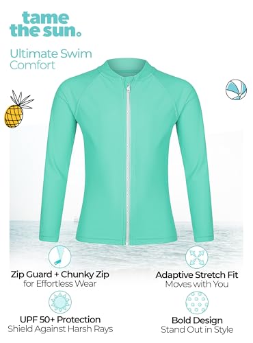 Image of Girls Long Sleeve Swim Shirt UPF 50+ Rash Guard One Piece Zipper Swim Shirt
