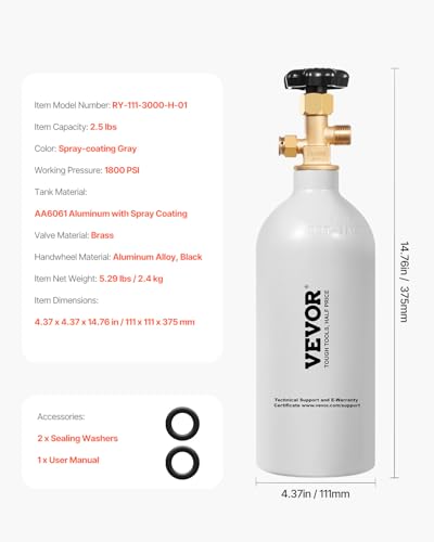 Image of VEVOR CO2 Tank, 2.5 lbs New Aluminum Alloy Cylinder, CO2 Air Tank with Light Gray Spray Coating, CGA320 Valve & Adjustable Pressure, DOT Approved Cylinder for Draft Beer Dispensing and Soda Maker