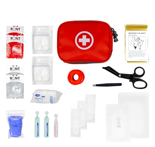 Trousse de Secours Rouge Tout Usage – Kit Complet de Premiers Soins Assemblé en France – Boîte d’Urgence Portable pour Maison, Voiture, Voyage, Sport...