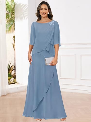 Floor Length Mother of The Bride Dresses Chiffon 3/4 Sleeve A-line Grandmother Dress for Wedding2