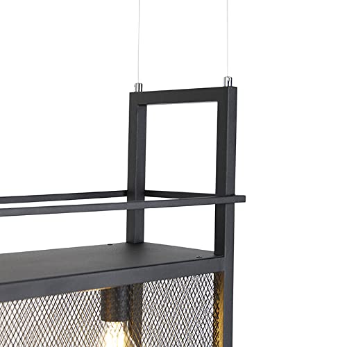 Qazqa cage rack - Lampada a sospensione tavolo soggiorno Industriale - 4 luce - L 100 cm - Nero - Industriale - Soggiorno I Camera da letto I Sala da Pranzo I Cucina