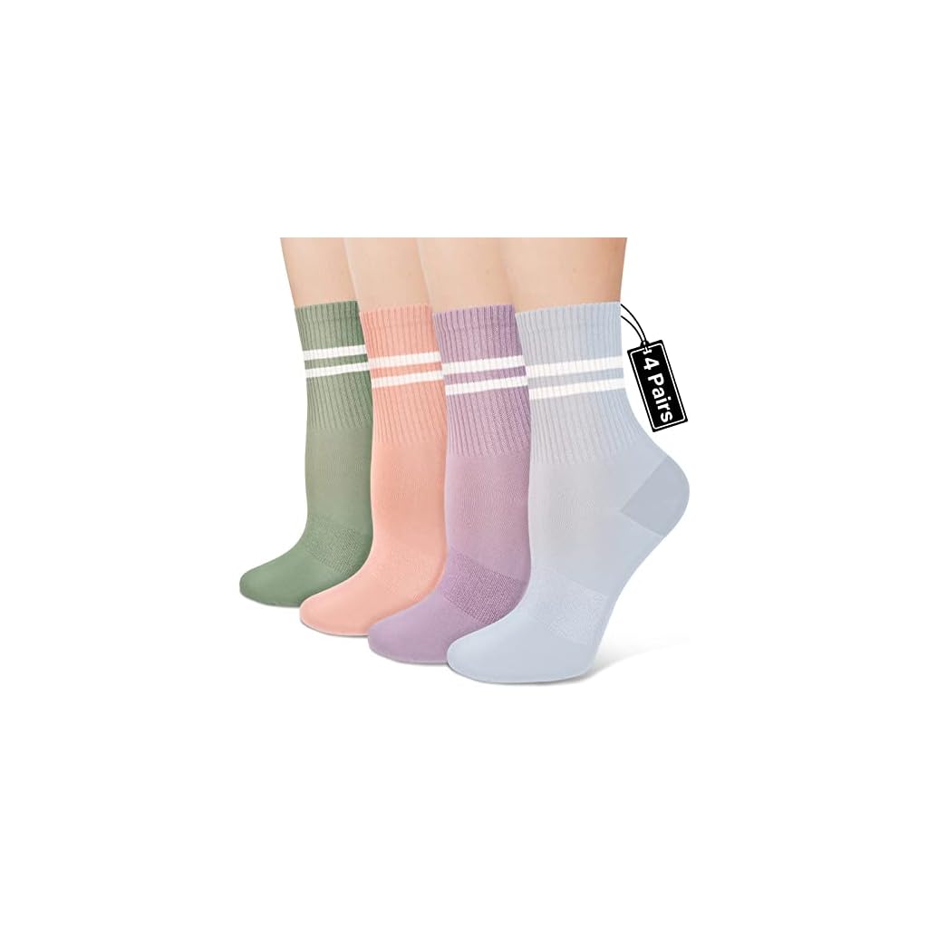 Womens-Cotton-Socks-Soft-Thin-Lightweight-Above-Ankle-Crew-Socks-for-Casual-Bootie-Dress-Athletic-4-Pairs