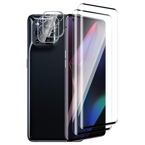 DXULWLM 2+2 Piezas Cristal Templado para Oppo Find X3 Pro,con protector de Lente de cámara,HD transparente,3D Cobertura Completa,Dureza 9H,Sin Burbujas,Anti-Arañazo Protector de Pantalla