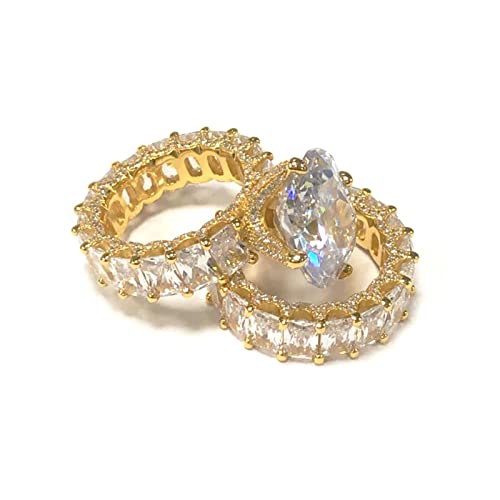 Image of Jeulia Cushion Cut Three Sided Pave Sterling Silver Eternity Ring Cubic Zirconia Art Deco Halo Wedding Engagement Anniversary Rings Set