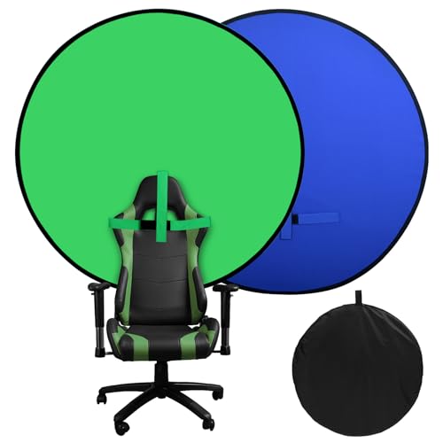 Portable Blue Green Screen Chair 57 in Greenscreen Backdrop with Stand 2-in-1Double Sided Foldable Green Background for Video Chats and Meetings Photography Photo Zoom Streaming Games
