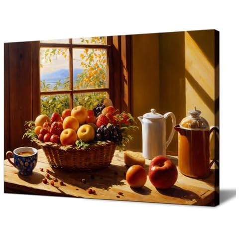 YAYNICE Kitchen Canvas Wall Art For Living Room Bedroom Decor,Basket of Fruit in The Kitchen Pictures Home Decor Wall Art Canvas Paintings Artwork Home Kitchen Office Wall Decor Easy to Hang Cover