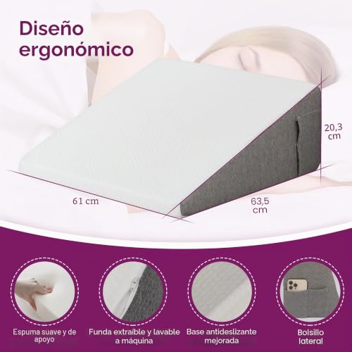 Almohada de cuña triangular ergonómica de 8 pulgadas con base de espuma firme 6