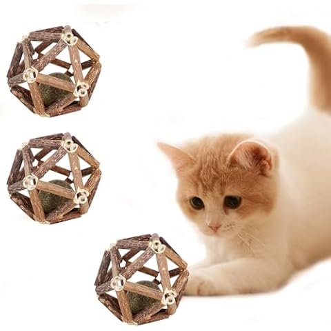 HNQTJJS 3Pcs Catnip Toys Natural Silvervine Stick Catnip Ball&Bell Ball Cats Cleaning Teeth Molar Tools Cat Chew Toy Cat Toys for Indoor Kitten Toys Cover