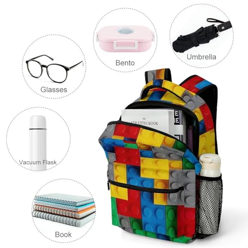 Colorful Bricks Colorful Building Blocks Teens School Backpack Bookbag For Travel Laptop Bag Kids Boys And Girls Back To School Gifts3