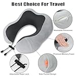 Travel Pillow, Memory Foam Neck Pillow for Traveling, U Shape Neck Pillow Airplane Portable Flight Pillow Travel Kit with 3D Contoured Eye Masks and Earplug for Plane Train Car Home Office - Grey - Image 4