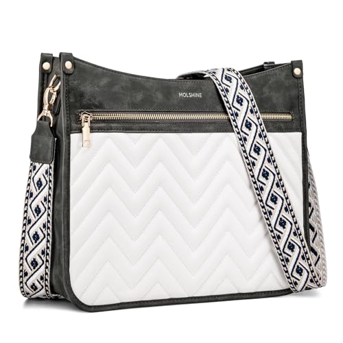 molshine Quilted Crossbody Bags for Women, Medium PU Leather Crossbody Shoulder Handbag with Adjustable Wide Strap DLK0039