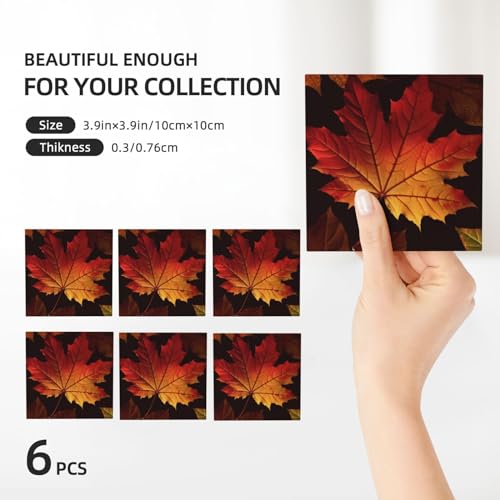 Dessous de verre en céramique Lot de 6 feuilles d'automne avec support