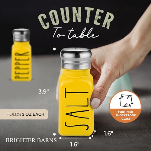 Image of Yellow Salt and Pepper Shakers Set by Brighter Barns - Cute Kitchen Decor & Kitchen Accessories - Cute Glass Shakers - Farmhouse Decor for Home Restaurants Wedding Gift & Stainless Steel Lid (Yellow)