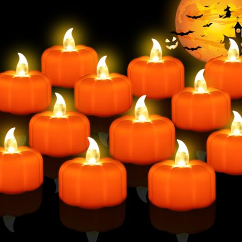 12 Pack Halloween Decorations Indoor Pumpkin Tea Lights Fall Table decor