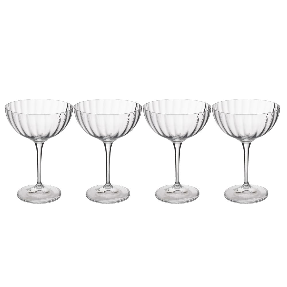 MIKASA Treviso Crystal Coupe Glass, 300ml, Set of 4 Lead-Free, Clear Fine Glasses with Rippled Effect for Celebrations
