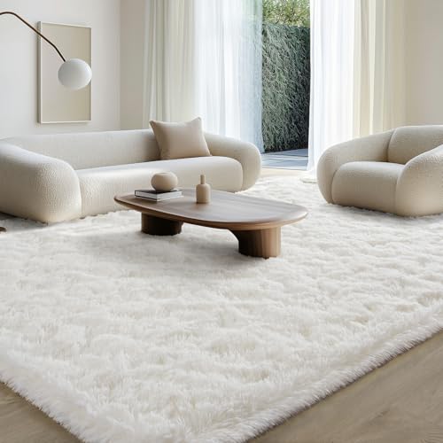 Image of BENRON Fluffy Rugs for Living Room 6x9 Cream White, Washable Large Area Rugs for Bedroom Dining Table Office Kids Nursery Room, Washable Indoor Floor Carpets