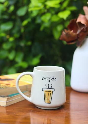 Image of WEAVING HOMES Kadak Mug - The Chai Lovers 300 ML Handmade Ceramic Mugs Gift to Best Friend Coffee /Tea /Milk /Green Tea /Cold Coffee Mugs /Cup Microwave Safe & Dishwasher Safe (Set of 1)