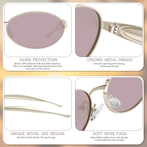KesaPlan Retro Oval Polarized Sunglasses for Women Men - Chic 90s Sunnies Shades Trendy UV Protection Metal Frame Sun Glasses3