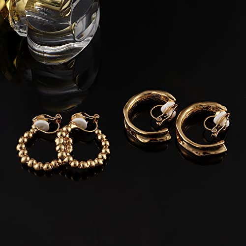 Orazio 9 Pairs Clip On Earrings For Women Gold Silver Tone Cute Chunky Clip On Hoop Earrings Set Pearl Knot Square Clip On Stud Earrings Fake Earrings Non Pierced Jewelry #TOP5