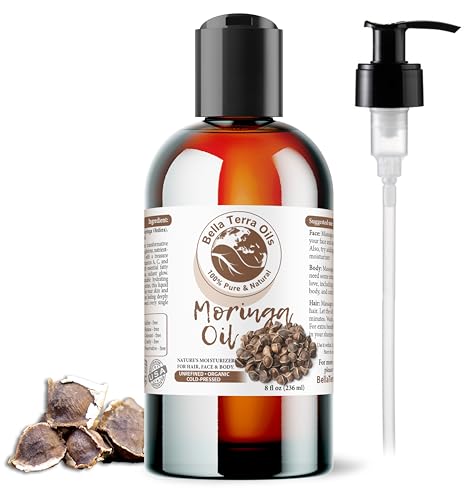 Bella Terra Oils – Organic Moringa Seed Oil 8 oz – A Symphony of Nutrients & Fatty Acids, Elevating Beauty Rituals with Natural Nourishment