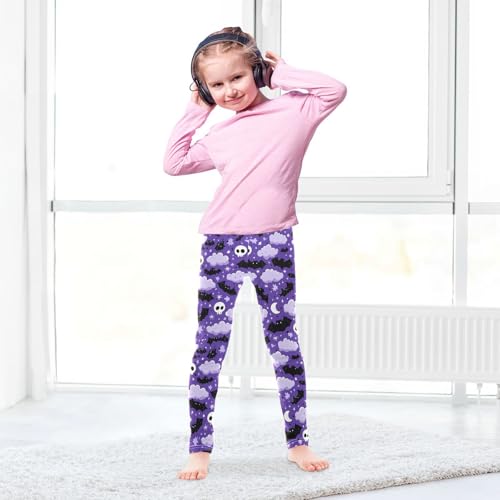 Girls Leggings Halloween Skull Bat Kids Length Leggings Pants Toddler Athletic Soft Purple Tights Trousers 4T4