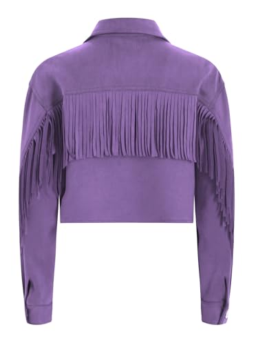 Kids Girls Faux Suede Tassels Jacket Color Block Star Fringe Jacket Causal Moto Biker Coat with Pockets4