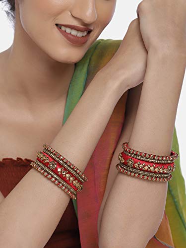 Aheli Matching Floral Velvet Kundan Silk Thread Chuda Chura Bangle Set Indian Traditional Bridal Fashion Jewelry For Women Girls (Size - 2.6) #TOP2