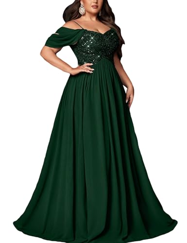 VOUIAO Women's Sequin Plus Size Wedding Guest Bridesmaid Dresses Maxi Gown for Formal Prom Cocktail Party Evening Events Dark green1XL