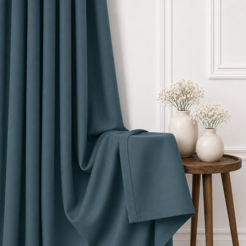 Image of THE LINEN COMPANY Rod Pocket Long Door Curtains | Blackout Thermal Insulated Curtains | Living Room Door Curtains Set of 2 - Navy Blue, 8 Feet