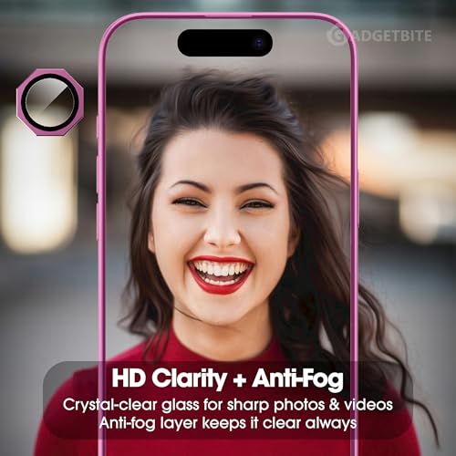 Image of GadgetBite Snaptra Octagon Lens Protector Compatible With iPhone 16 & iPhone 16 Plus - 9H Tempered Glass Camera Cover with Metal Ring, Scratch-Resistant,Camera Lens Protection - Pink