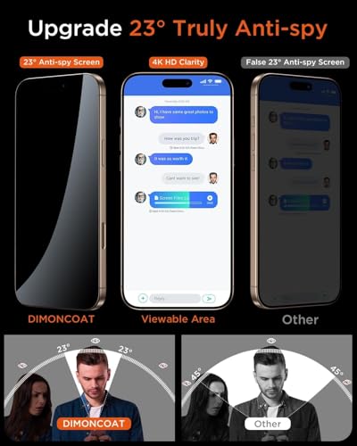 DIMONCOAT 4-PACK Privacy Screen Protector Compatible with iPhone 16 Pro [Auto Alignment Kit] [10X Military Protection] 16 Pro 6.3 inch Tempered Glass Film [Case Friendly]