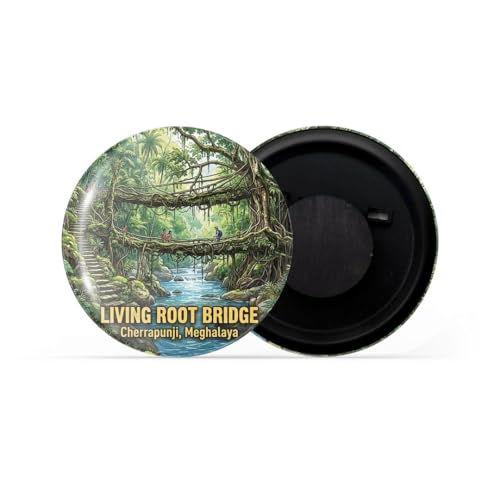 Image of dhcrafts Fridge Magnet Multicolor Meghalaya Living Root Bridge Cherrapunji Meghalaya Glossy Finish Design Pack of 1 (58mm)