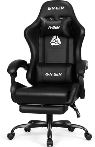 N-GEN GAMING Video Gaming Chair with Footrest Lumbar Support for ...