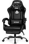 N-GEN Gaming Vidéo Gaming Chaise avec repose-pieds Lombar Support pour Home Office High Back Recliner Hauteur réglable Ergonomic Comfy chaise de bureau en cuir (noir de carbone)
