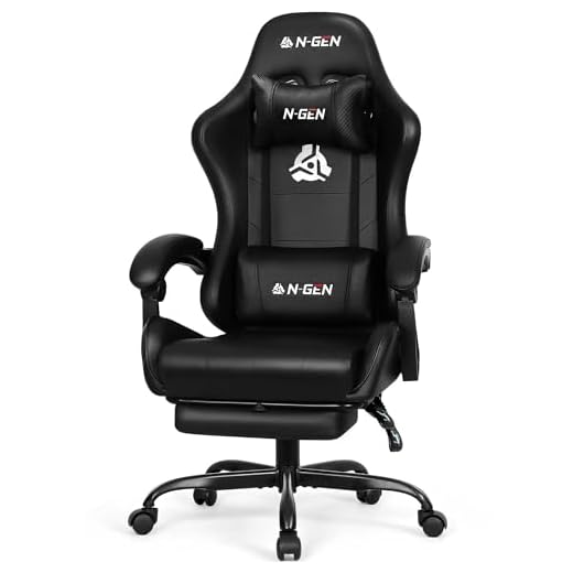 N-GEN GAMING Video Gaming Chair with Footrest Lumbar Support for Home Office High Back Recliner Height Adjustable Ergonomic Comfy Leather Computer Desk Chair (Carbon Black)