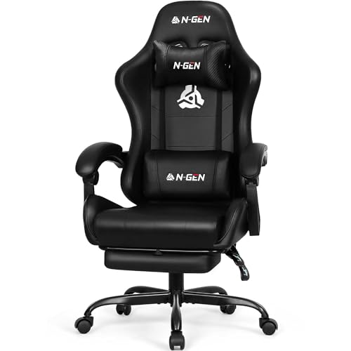 N-GEN GAMING Video Gaming Chair with Footrest Lumbar Support for Home Office High Back Recliner...