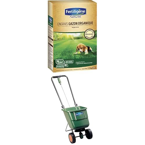 FERTILIGÈNE Kit Semis Gazon - Gazon Universel 1 kg + Épandeur Rotatif Easy Green 3-en-1 - Semis Homogène pour Création et Regarnissage de Pelouse