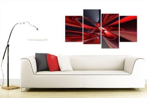 Large Red Black Abstract Canvas Wall Art Pictures - Modern Split Set of 4 Prints - Big Contemporary Multi Panel - XL - 130cm Wide