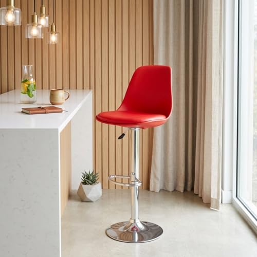 Image of activa Rapid Bar Stool Chair with Height Adjustable Design, Padded Seat & Footrest | Modern Metal Counter Stool for Kitchen, Home, Bar & Cafe Seating | Durable Comfort Chair (Red, Set 1)