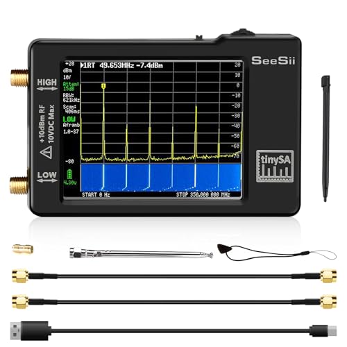 Seesii TinySA Analizador de Espectro, Analizador de Frecuencia 2,8 Pulgadas Portátil Actualizado V0.3.1 100 kHz - 960 MHz Entrada MF HF VHF UHF con Pantalla Táctil y Protección ESD