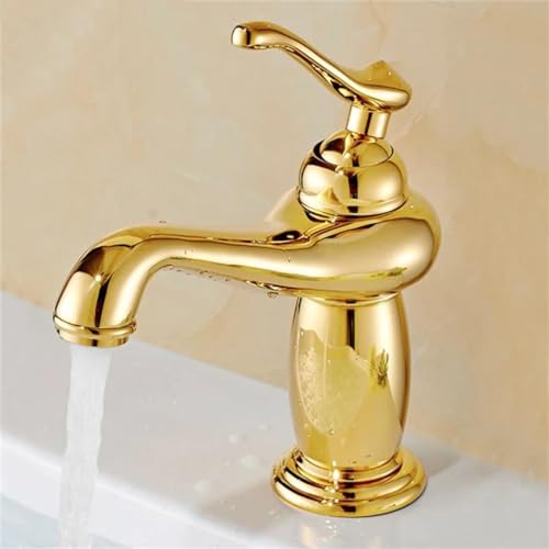 Mitigeur en laiton doré pour lavabo de salle de bains avec cartouche céramique premium