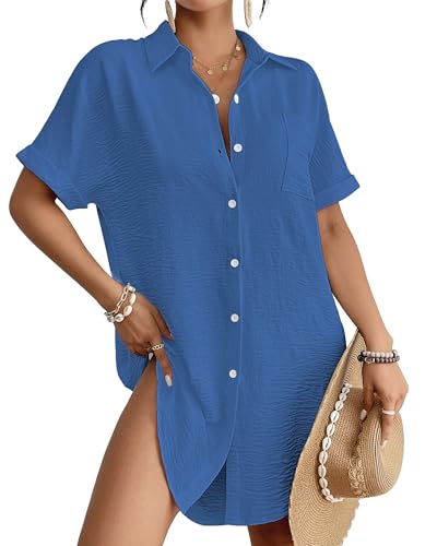 Image of Bsubseach Women Swimsuit Coverup Shirt Dress Button Down Bathing Suit Cover Up Beach Vacation Outfits